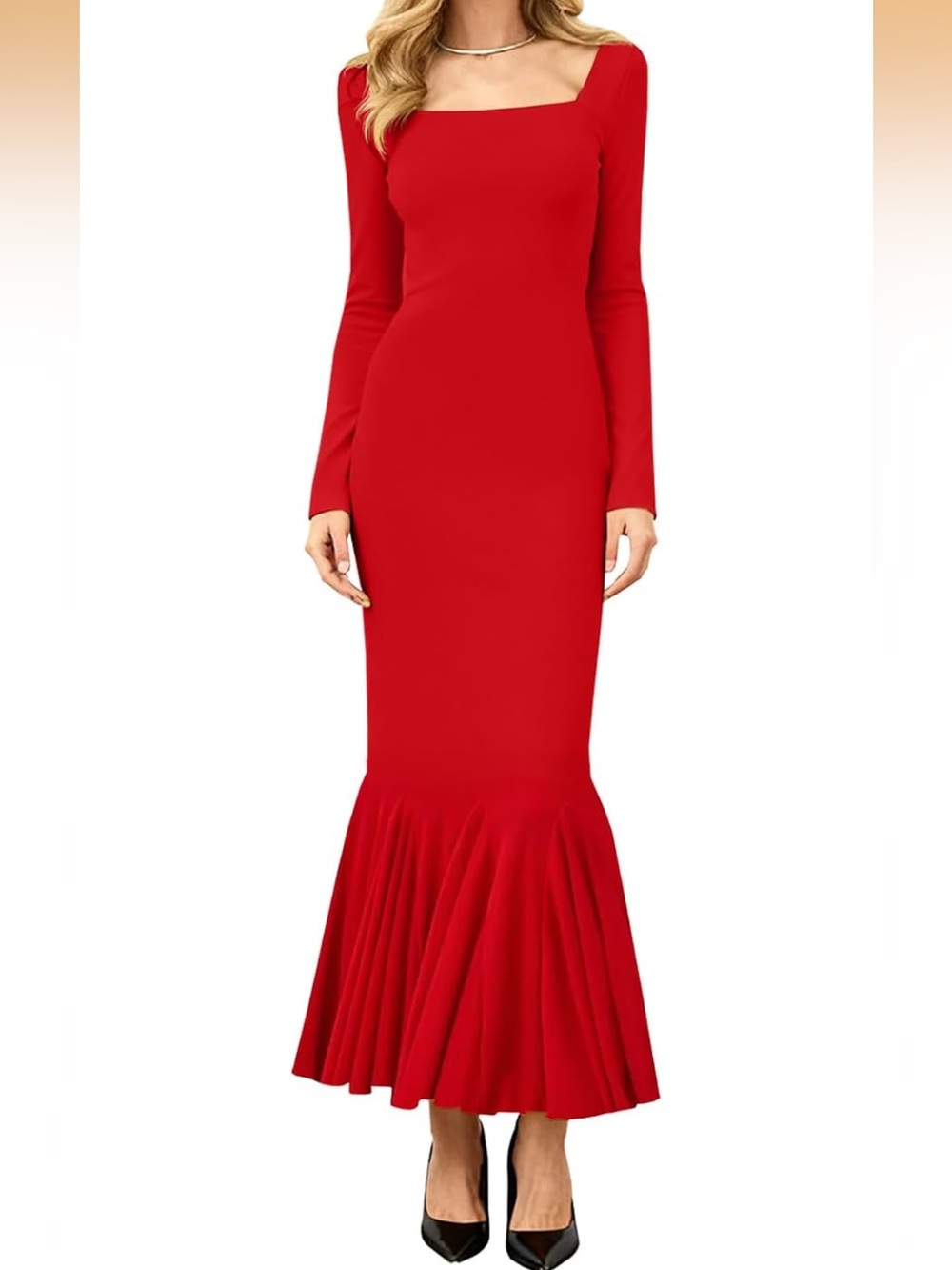 NWOT Women's Sexy Long Sleeve Bodycon Maxi Dress Square Neck Ribbed Long Dresses